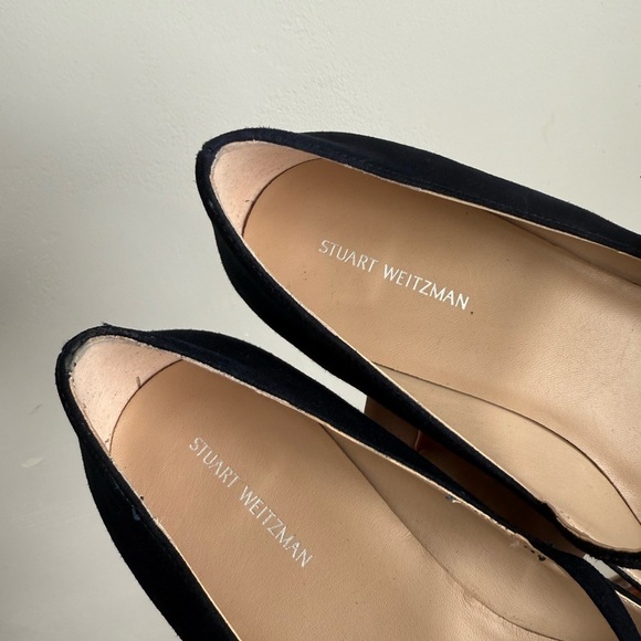 Stuart Weitzman Suede Leather Gabby Mary Jane Pump in Navy Blue - Picture 8 of 11